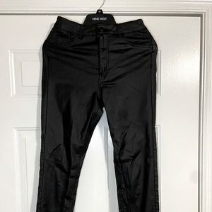 Black leather coated jeggings